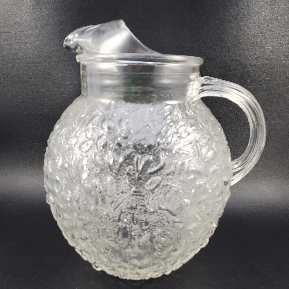 Anchor Hocking Lido Milano Ball Pitcher Clear Glass Ice Lip MCM 96oz Vintage